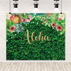 Caaerttply Aloha Backdrop for Photography 10x8ft Tropical Luau Birthday Party Backdrop Summer Hawaiian Baby Shower Party Banner Decoration Glitter Lights Green Grass Pineapple Background Props Banner