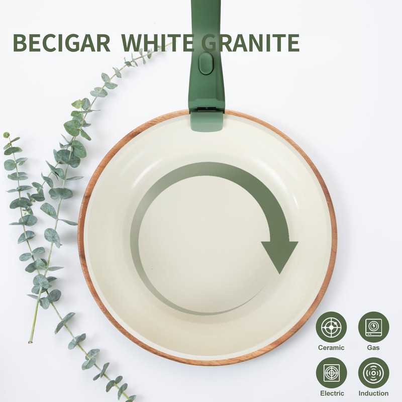 BECIGAR 8PCS Ceramic Cookware,Nonstick Ceramic Pan, Removable Handle Pots and