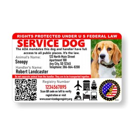 Just 4 Paws Custom Service Dog ID Card with QR Code & Security Seal and Optional Holograph | Registration to U S Service Dogs Registry Plus ID Holder & Digital ID - Landscape Style