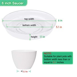 SupKing Plant Saucers 6 Pack of 6 Inch,Sturdy Plastic Plant Drip Trays, Durable Clear Flower Plant Pot Saucer,Perfect Waterproof Plant Tray for Indoor and Outdoor(6'')