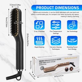 Focenat 2 in 1 Beard Straightener for Men, Mini Straightener, 5 Heat