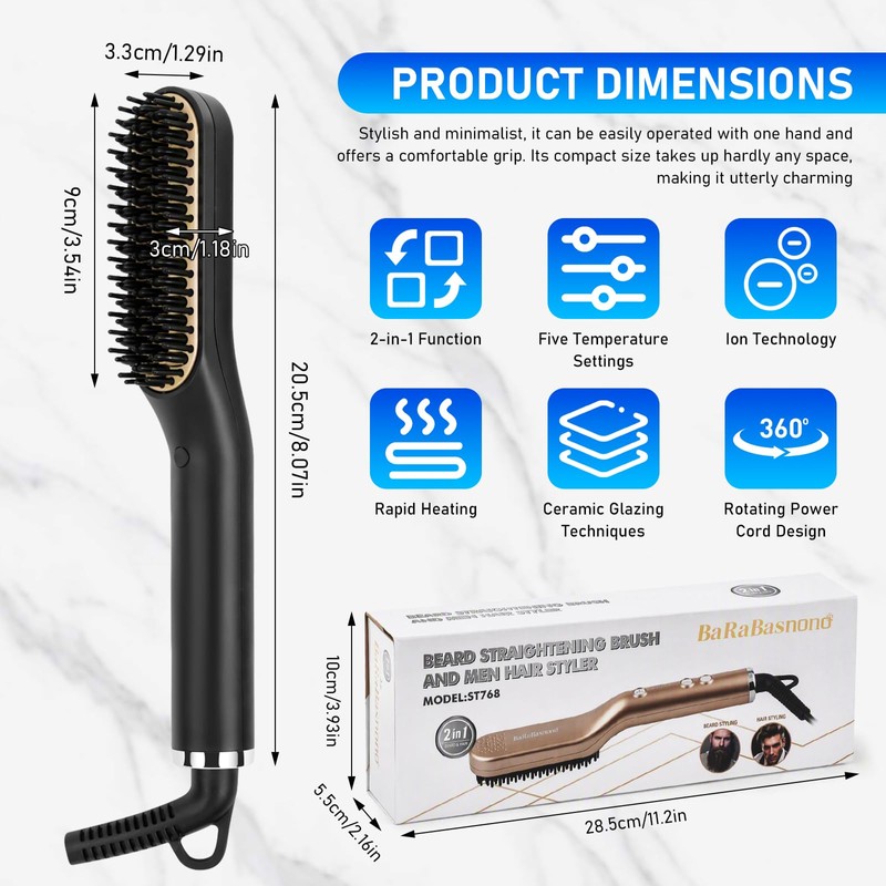 Focenat 2 in 1 Beard Straightener for Men, Mini Straightener,