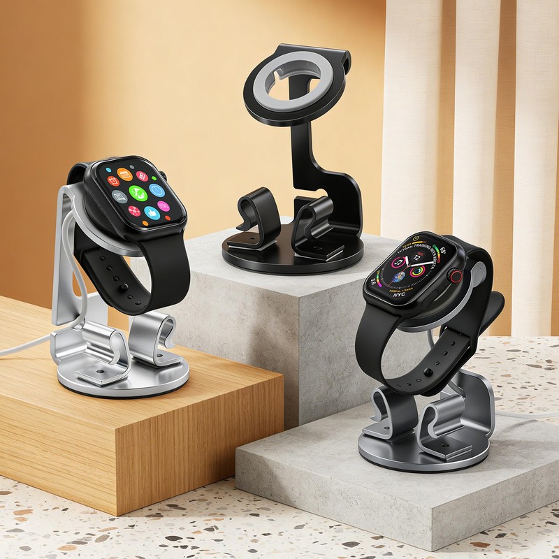 Aluminum-Made Watch Charger Stand with Cord Organizer (Black)