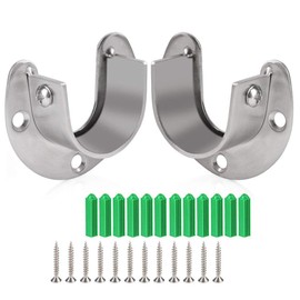 Flange Rod Holder Wardrobe Bracket Stainless Steel Heavy Duty U Shaped 1-1/3" Diameter Rod Socket End Supports for Closet Curtain Rod with Screws Accessories, 4 Pack