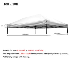10x10 Canopy Replacement top,10x10ft Pop Up Canopy Top Cover,Silver Coated Replacement Canopy top for Straight Leg Canopy Frame,White(1 PCS Top Cover Only)