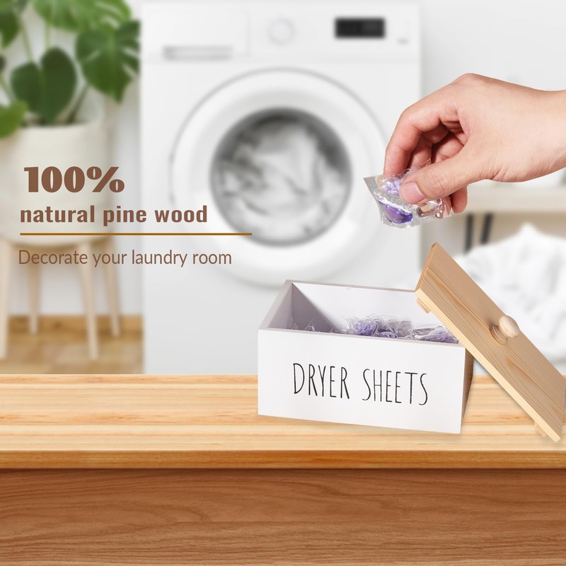 zoocatia Laundry Room Decor Dryer Sheet Container Wood Detergent Dispenser