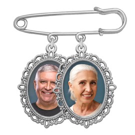MemoriPix Double Photo Wedding Bouquet Photo Charm for Bride's Flowers or Boutonniere Pin with Resizer