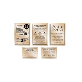 Essential Bar Licensing Pack - Gold Signs (5 Pcs, 25ml) - Challenge 25, Spirit Measures, Leave Premises Quietly