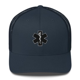 EMS Mens Hat | EMT Gifts - Mesh Trucker Hat - Goofy Design Navy