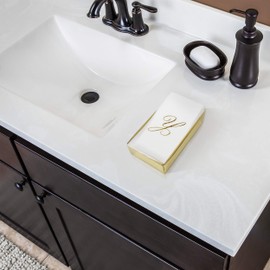 AH AMERICAN HOMESTEAD Disposable Napkins - Gold Monogram Guest Towel Napkins, Quilted Cloth-Like Napkins for Bathroom, Initial Napkins for Weddings, Parties, White 15.5 x 12 in, 50 Count (Gold, M)