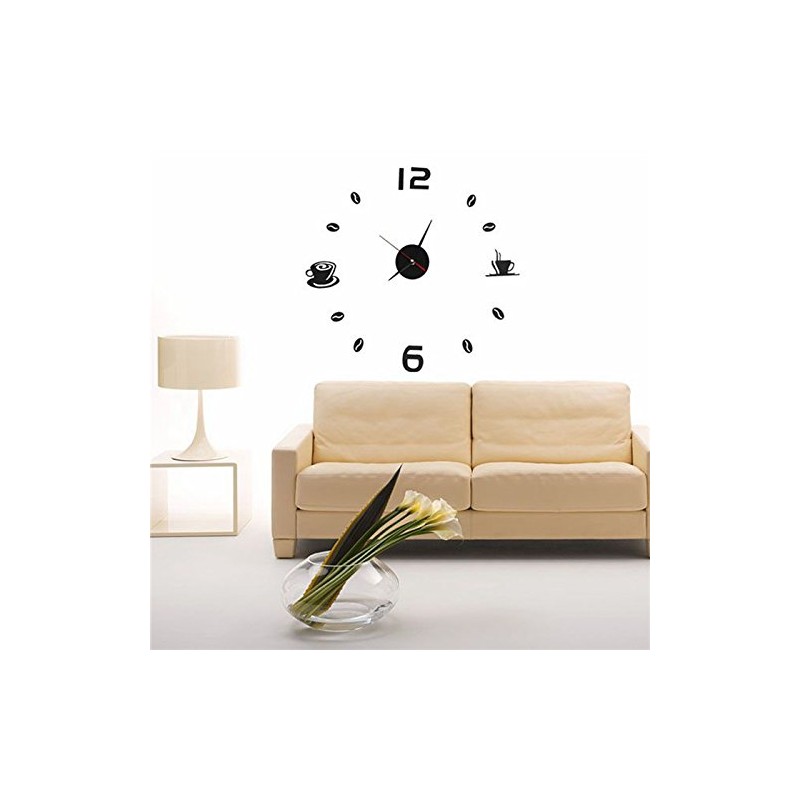 Aliciashouse Große Wanduhr DIY Wand Aufkleber Uhr Kaffee Tee Tasse