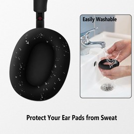 Geiomoo Silicone Earpads for Sony WH-1000XM6 Headphones, Replacement Ear Cushions Cover (Black)