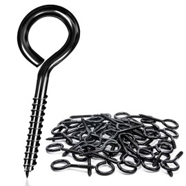 ALDMIO 2.5 Inches Screw Eye Hooks, 12 Pcs Eye Bolts Screw in Hooks Stainless Steel, Black Eye-Hooks for Hanging Indoor and Outdoor Use