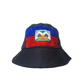 Custom Haiti Bucket Hat Embellished with Crystals and Rhinestones - Color: Red