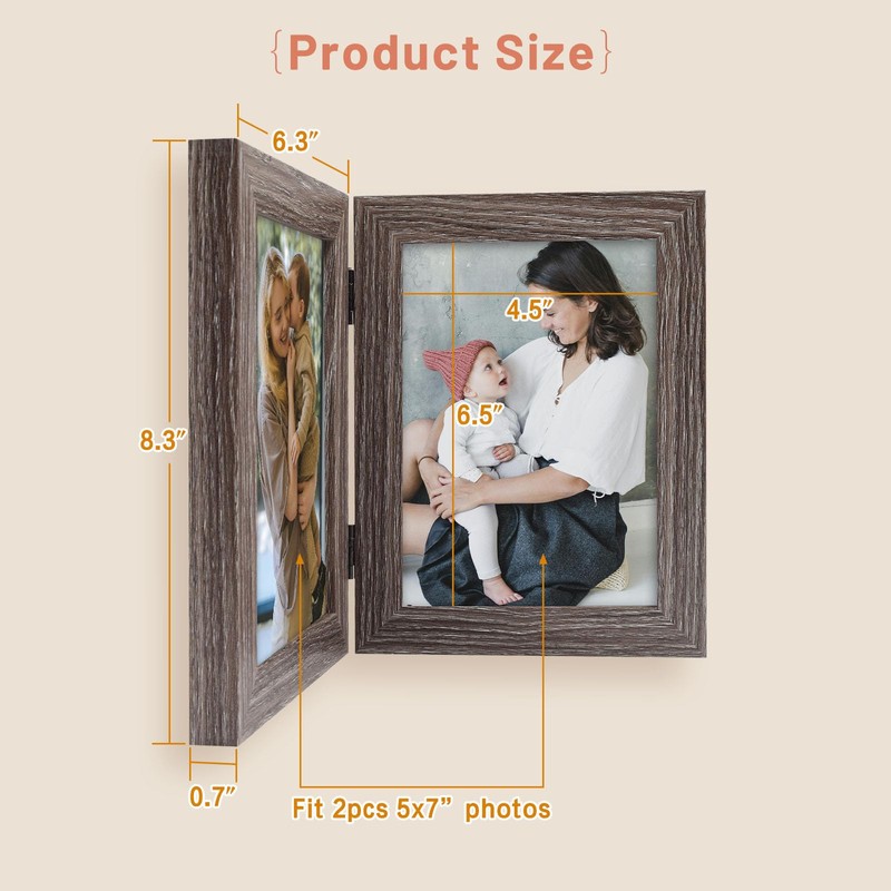 Golden State Art, 5x7 Double Picture Frame Vertical Hinged Photo