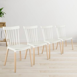 Simpol Home DSW Armless Modern Plastic Chairs with Wood Legs for Living, Bedroom, Kitchen, Dining,Lounge Waiting Room, Restaurants, Cafes, Set of 4, Warm White