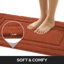 HOMEIDEAS Bathroom Rugs Sets 2 Piece, Super Soft and Absorbent Non Slip Microfiber Machine Washable Bath Mat Set (20" x 32" + 16" x 24", Burnt Orange)