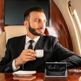 Fuyoooo 2 Pcs Wooden Acrylic Business Card Holders for Desk Clear Business Card Display Stand Postcard Holder Organizer for Office Home Desktop Car Reception Conference Restaurant Room (Wood Color)