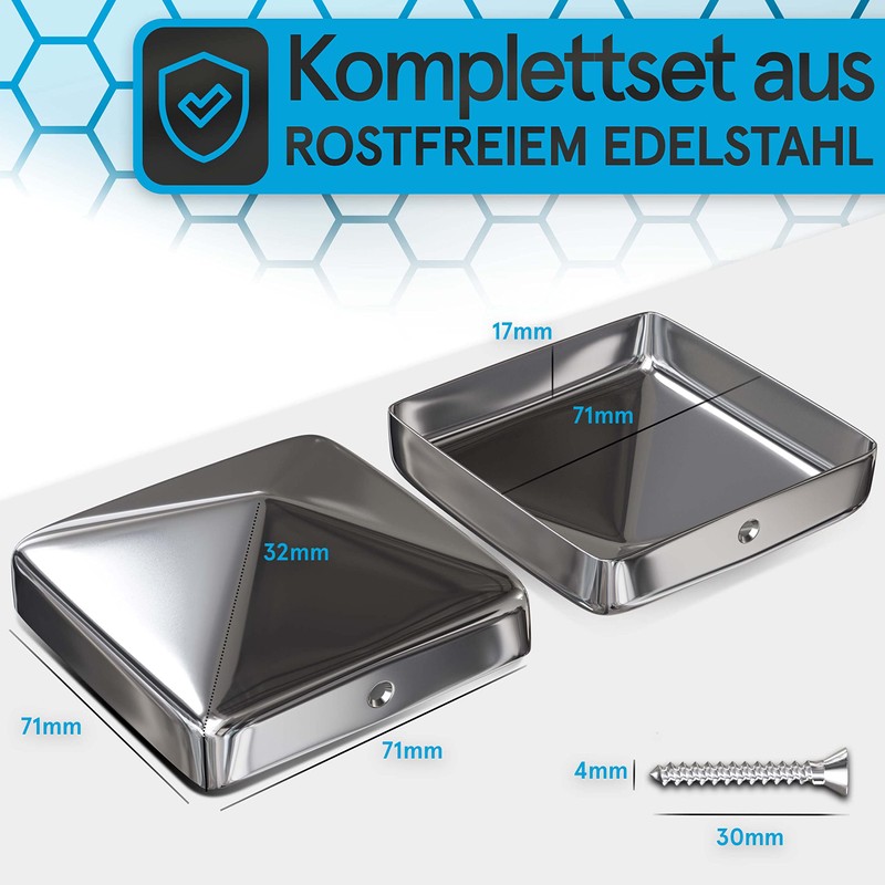 Toolcore® Post Caps Stainless Steel 7 x 7 cm and