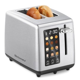 Elite Gourmet ECT2899 LCD Touch Toaster, 2 Extra-Wide Slots, 6 Toast Shades, 6 Preset Menus Including Bagel Waffle Gluten-Free, Defrost Reheat Cancel Functions, Stainless Steel