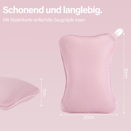 Quuylin Bath Pillow with 2 Strong Suction Cups, Bath Pillow for Bathtub, Bath Pillow with Ergonomic Fit, Pillow for Optimal Neck Relaxation, Relaxing Spa Basic Equipment (Pink)