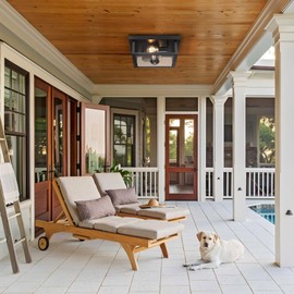 Outdoor Motion Sensor Ceiling Light,Industrial Outside 2-Light Exterior Light with Clear Glass for Garage,Front Door,Backyard.HWXDD002-2-BK-GY