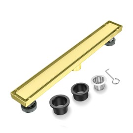 Bmvlffs Brushed Gold 24-Inch Linear Shower Drain with Tile Insert Grate, Rectangle Floor Drain 304 Stainless Steel Including Hair Strainer