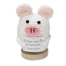 janeunique Crochet Pig Positive Knitted Panda Emotional Support for Office Living room Bedroom Desk Decor (Pink Pig)
