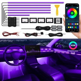 Acrylic Interior LED Strip Light for Car with Wireless App, RGB 10 in 1 with 175 Inches 593 LEDs Fibre Optic Ambient Lighting Kits, 16 Million Colours Sync to Music Function LED Strip for Car