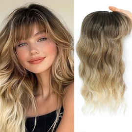 LEDIZE Hair Topper, 16 Inch Hair Toppers for Women with Thinning hair, 360° 3D Realistic Hair Pieces for Women Wispy Bangs Clip Synthetic Curly Wavy