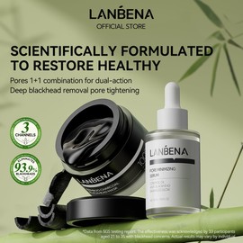 LANBENA 3 in 1 Blackhead Removing Set, Bamboo Charcoal Pore Strips 30g+Pore Serum 30ml, Black Head Remover Mask for Face, Pore Minimizer & Reducer for Face, Leaving Your Skin Fresh and Clean