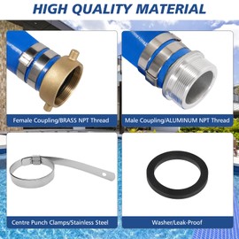 1.5" x 50 ft Backwash Hose for Swimming Pools, Heavy Duty PVC Lay Flat Water Discharge Hose,Durable Pool Drain Hose with Aluminum Pin Lug Fittings for Pump And Filters