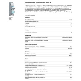 Hager MKS506 Circuit Breaker 6A 1P+N 1-Pin + N 6kA B-Characteristics Quick Connect LS Switch