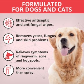 NOVEHA 120PCs XL Formulated Pet Wipes for Dogs & Cats - Safe for Facial & Finger Folds, Underarms, Groin, Hot Spots, Redness & Skin Relief, On-The-Go Size 5.5" x 7"