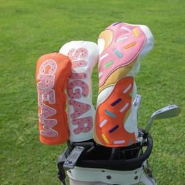 Golf Club Head Covers Golf Driver Fairway Hybrid Head Cover Sweet Donut Design Premium Leather Waterproof Driver Fairway(FW) Wood Hybrid(UT) with Number Tags 3 Wood Headcover (3pcs(DR+FW+UT))