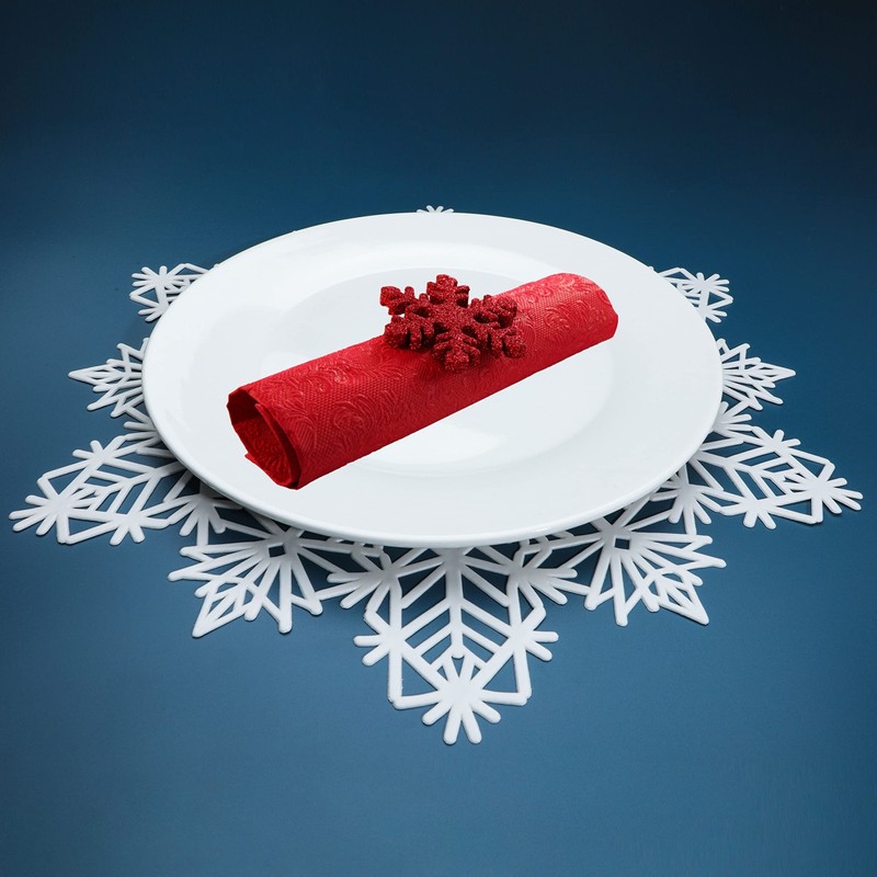 Snowflake Placemats Set of 6 Laminated Metallic Vinyl Round 15