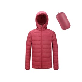 Kinkia Men's Lightweight Puffer Jacket Ultra Soft Warm Waterproof Quilted Hooded Outwear Coat (KK0437-Red-XS)