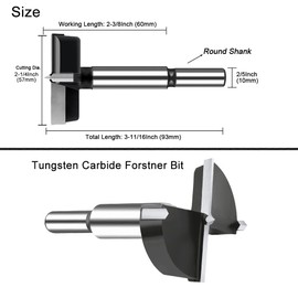 NICAVKIT 2-1/4 Inch Carbide Forstner Drill Bit, Carbide Tipped Forstner Bit for Hard Wood, Wood Drilling Bit Woodworking Hinge Cutter Tool Kits for Woods Plywood Plastic