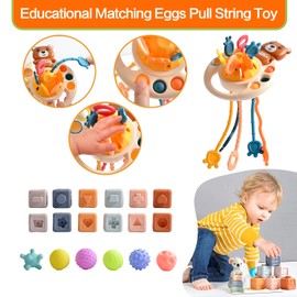 Baby Toys for 6 to 12 Months（27PCS），Montessori Sensory Toy for Toddlers 1-3, Baby Bath Toy, 6 in 1 Soft Stacking Blocks Set, Pull String Toy, Infant Learning Toys Gift