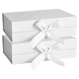DAWNTREES 2 PCS White Gift Box with Lid for Presents,26x19x8cm,with Ribbon and Magnetic Closure