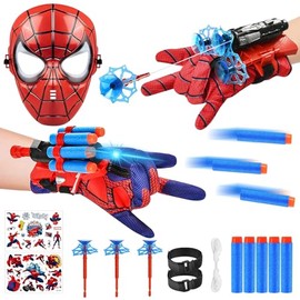 NHYDZSZ Pack of 2 Launcher Gloves, Spiderm Launcher Gloves, Kids Spiderm Hero Gloves, Super Spider Launcher with Mask and Sticker, Toy Glove, Cosplay Glove Launcher for Children Fans