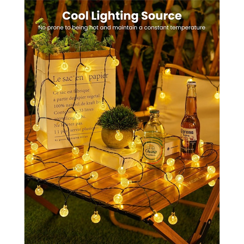 Solar String Lights Outdoor Waterproof, 2 Pack 60 LED 36.5