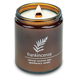 Hemlock Park Crackling Wood Wick Candle Handcrafted with Natural Coconut Wax and Essential Oils (Frankincense, Standard 8 oz)
