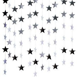 NITAIUN 65 Feet Reflective Star Paper Garland Sparkling Star Bunting Banner for Birthday Holiday Wedding Anniversary Theme Party Supplies and Home Deco, Reflective Banner Backdrop, 2.76Inches(Silver)