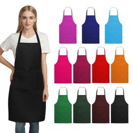 TRENDBOX Total 11 PCS Plain Color (Slim Size) Bib Apron Adult Women Unisex for Waist size 20" to 35" Durable Comfortable with Front Pocket Washable For Cooking Baking Kitchen Restaurant crafting