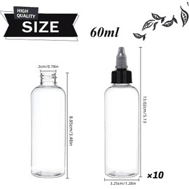 Empty Squeeze Dropper Bottles with Twist Top Cap,10Pcs Plastic Squeeze Bottles with Twist Cap,Clear Dispensing Bottles with Twist Cap,Empty Plastic Squeeze Bottles with Twist Cap for Ink Liquid,60ml