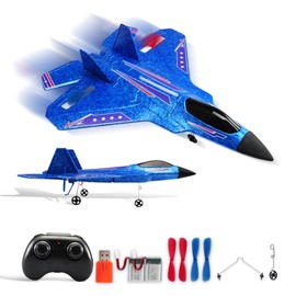 Blue RC Plane for Kids Upgrade F-22 Raptor Fighter RC Airplane Remote Control Airplane Toys 2.4 GHZ Smart 6-axis Gyro Stabilizer RTF RC Jet Aircraft Easy to Fly Outdoor Toy RC Glider for Beginners