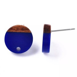 Unbranded 10 Stainless Steel Wood Earring Posts Studs Tacks – 14mm - Brown Blue - Circle