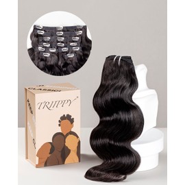 TRIIPPY Clip in Hair Extensions Raw Cambodian Hair Triple Lifespan than Virgin Hair Keep Smooth and Silky after Long Time Used 100% Raw Hair Body Wave 16 Inch 8-pcs 120g Natural Black