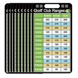 10 Pcs Golf Club Range Chart Card 2 x 3.5 inch Golfers Quick Reference Distance Card Golf Club Range Estimation Cheat Sheet Golfing Guide Cards for Golf Yardage Book Golf Club Game Scorecard
